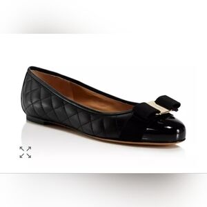Ferragamo Varina Ballet Flats Black Quilted Patent 8B